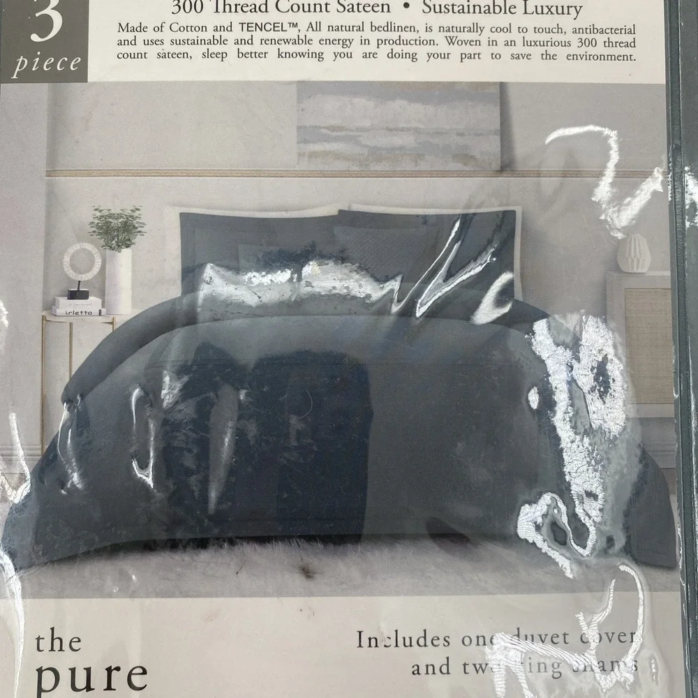 The Pure Collection By Indigo Duvet Set CAL KING Pacific Blue Cotton Sateen 300T
